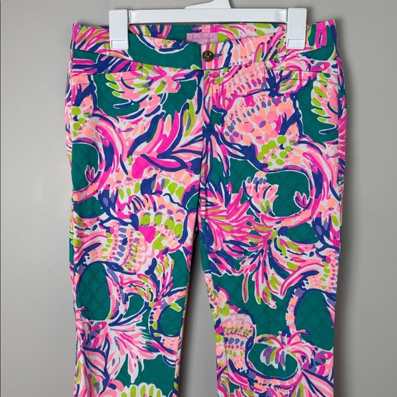 Lilly Pulitzer Pink and Green Floral Pants - Size 6 - Picture 1 of 9